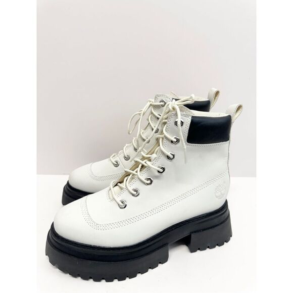 Timberland Boots Sky 6 Inch White Nubuck Leather Size 7 Womens Block Heel NEW - Picture 2 of 9